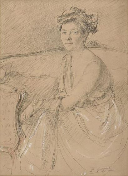 François GUIGUET (1860 - 1937) Jeune femme assise
Crayon avec légers rehauts de sanguine...