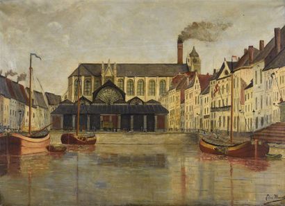 Felix MEERT (XIXe siècle) Bruxelles, quartier du marché aux poissons, église Saint
Catherine-Bassin...