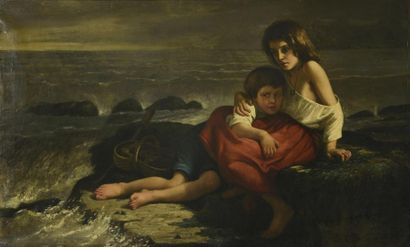Pierre Louis Omer CHARLET (1809-1882) Deux enfants surpris par la marée, 1874
Huile...
