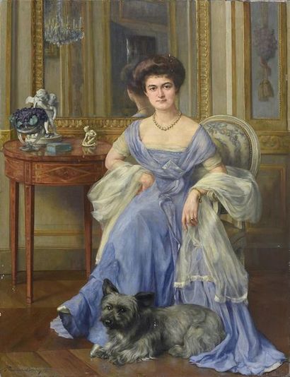 Rodolphe BERENY (début du XXe siècle) Madame et son chien dans un intérieur, 1910
Huile...