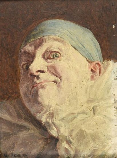 Armand HENRION (1875-1958) Pierrot lunaire
Huile sur panneau, signée en bas à gauche
H....