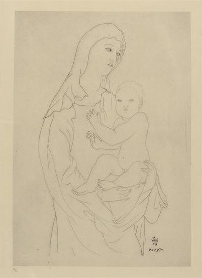 D'après Tsuguharu FOUJITA (1886-1968) Vierge à l'enfant
Lithographie, signée dans...