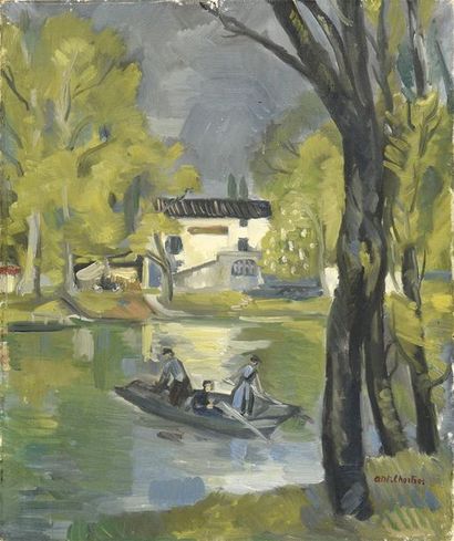 Antoine CHARTRES (1903-1968) Canotage sur la Saône
Huile sur toile, signée en bas...