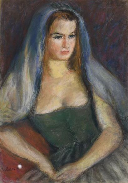 Pierre DEVAL (1897-1993) Portrait de jeune femme à la robe verte
Pastel, signé en...