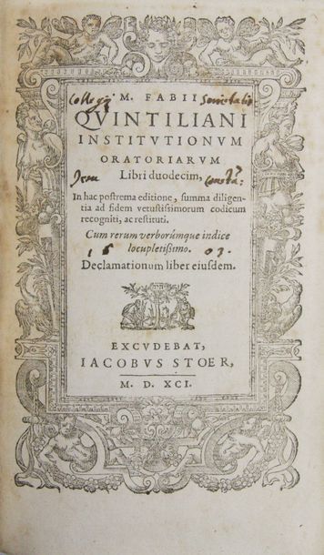 QUINTILIEN (M.F.). Institutionum oratorium libri duodecim. -Declamationes.
(Genève),...