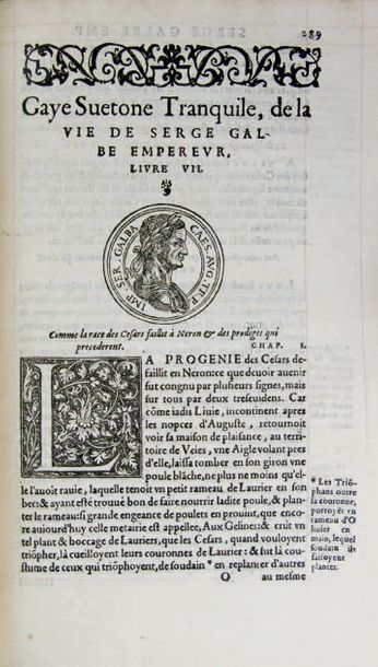 SUETONE. De la vie des XII Césars, traduit par George de La Boutière Autunois.
Lyon,...