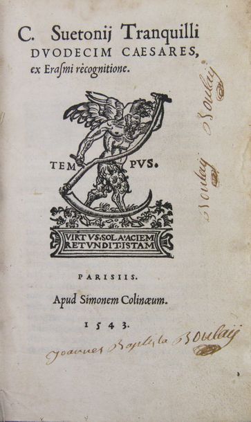 SUETONE. Duodecim Cesares, ex Erasmi recognita.
Paris, Simon de Colines, 1543.
In-8...