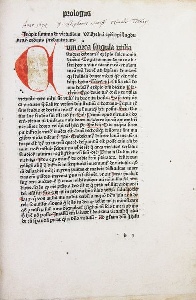 PARALDUS (Guillaume). SUMMA DE VIRTUTIBUS.
Cologne, Heinrich Quentell, 1479.
In folio...