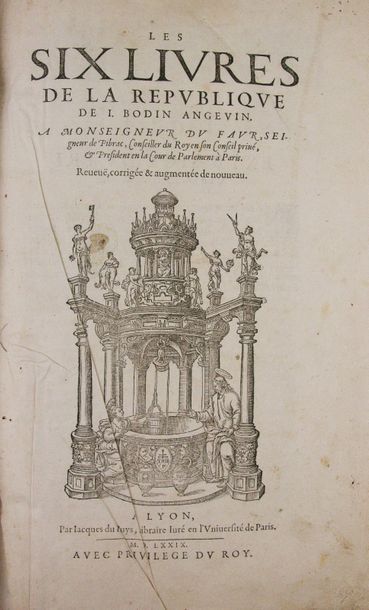BODIN (Jean). Les six livres de la République.
Lyon, Jean de Tournes pour Jacques...