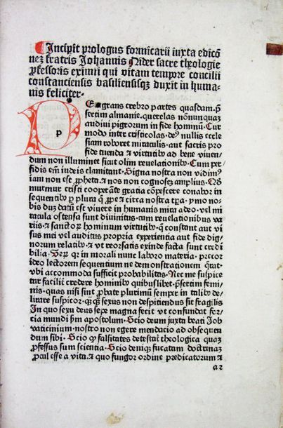 NIDER (Joannes). FORMICARIUS.
Augsburg, Anton Sorg [1484].
In folio (290 x 188 mm)...