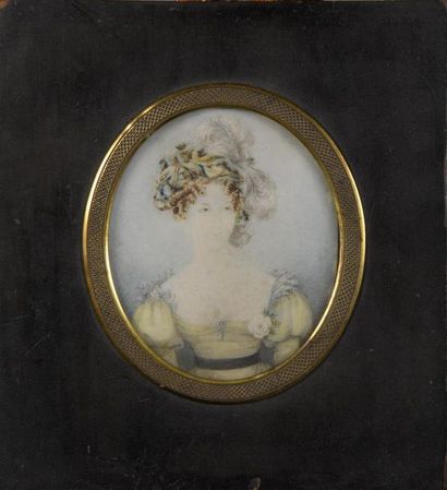 null Ecole FRANCAISE du XIXe siècle Portrait de femme à la rose Grande miniature...