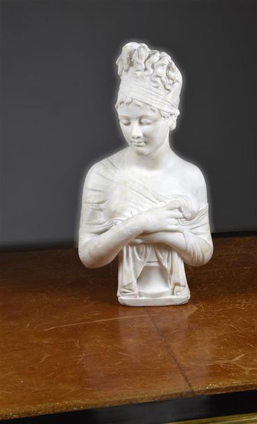 null D'après CHINARD Buste de Madame Récamier Albâtre sculpté H. 40 cm Légers fr...