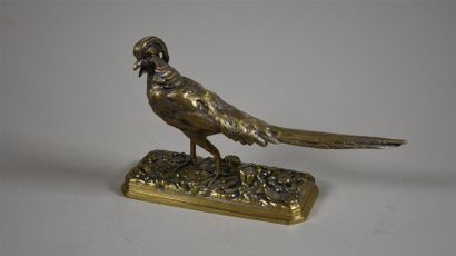 null Henri Emile Adrien TRODOUX ( XIXe siècle) Faisan Bronze à patine dorée H. 16...