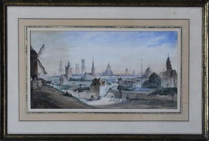 null Edouard Auguste WALLAYS (1813-1891) Vue de Gand? Aquarelle signée et datée 1848...