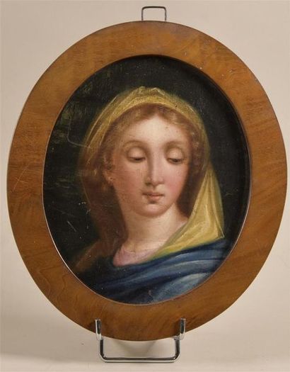 null Ecole FRANCAISE du XIXe siècle Portrait de femme sur un occulus Huile sur toile...