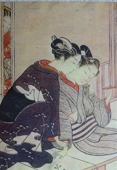 null JAPON - XXe siècle Lot de cinq reproductions sur tissu d'estampes japonaises,...