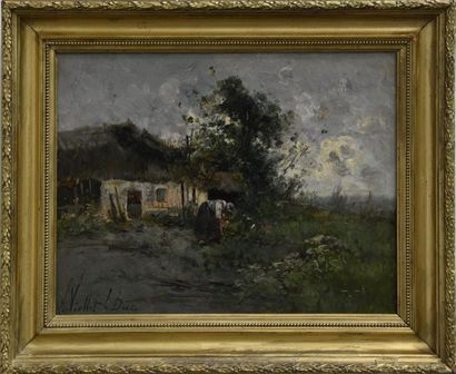 null Victor VIOLLET-LE-DUC (1848-1901) La ferme Huile sur toile signée en bas à gauche...