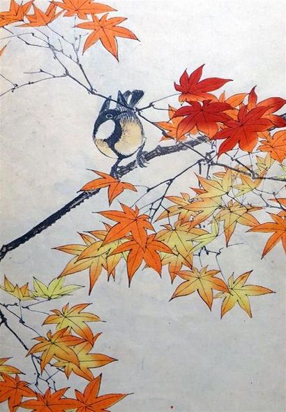 JAPON - Époque MEIJI (1868- 1912) Oiseaux des quatre saisons sur les arbres en fleurs
Ensemble...