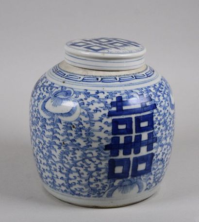 INDOCHINE - Fin du XIXe siècle Pot à gingembre en porcelaine à décor bleu et blanc...