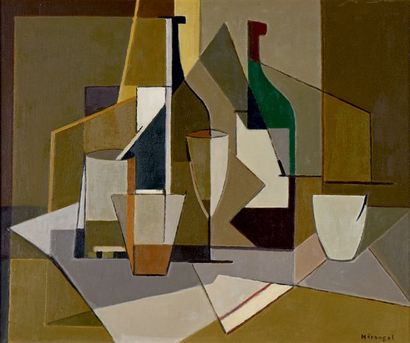 Charles MERANGEL (1908-1993) Verres et bouteilles
Huile sur toile, signée en bas...