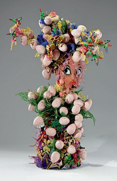 HENRI UGHETTO (1941-2011) Tête mannequin fleur funéraire 2. 40 000 gouttes de sang,...