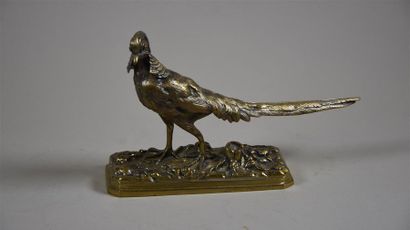 null Henri Emile Adrien TRODOUX ( XIXe siècle) Faisan Bronze à patine dorée H. 16...
