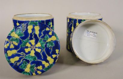 null CHINE, XXe siècle Paire de pots couverts en porcelaine, à décor de fruits jaune...