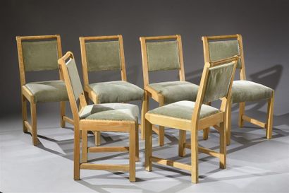 null Francisque CHALEYSSIN (1872-1951) Suite de six chaises en frêne. Les dossier...