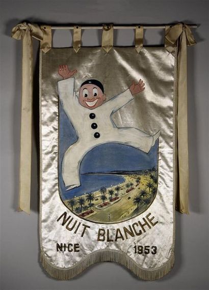 null Deux bannières commémoratives, Nuit Blanche 1953 et Nuit de la Folie 1954, décors...