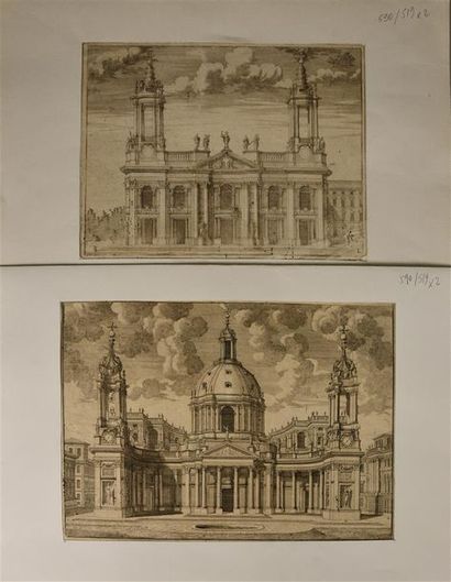 null [Architecture] École ITALIENNE du XVIIe siècle Paire de gravures représentant...