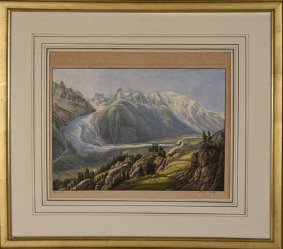 null D'après Gabriel LORY fils (XIXe s.) Paysage de montagne au glacier (Suisse)...
