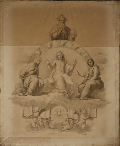 null Joseph SOUMY (1831-1863) Etude pour la Sainte Trinité Crayon sur papier marouflé...