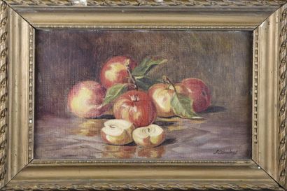 null Ecole FRANCAISE du XIXe siècle Nature morte aux pommes Huile sur toile marouflée...