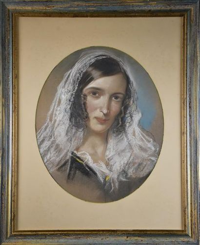 null Ecole FRANCAISE de la fin du XIXe siècle Portrait de femme à la mantille Pastel...