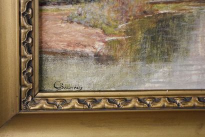 null Charles Joseph BEAUVERIE (1839-1924) Bord de rivière animé Huile sur toile signée...