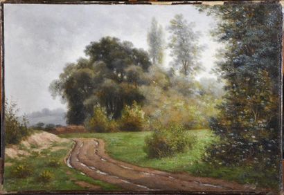 null Léon Pierre DUCARUGE (1845-1911) La lisière du bois de Clamart Huile sur carton...
