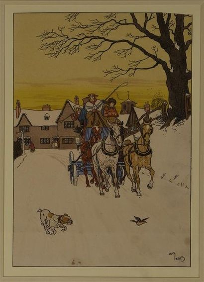 null D'après Harry ELIOTT (1882-1959) La diligence dans la neige Deux lithographies,...