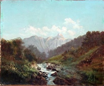null Emile GODCHAUX (1860-1938) Les Alpes suisses Huile sur toile marouflée sur isorel...