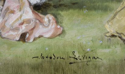 null Théodore LEVIGNE (1848-1912) Scène de colin-maillard Huile sur toile signée...
