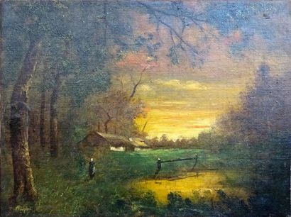 null Albert-Gabriel RIGOLOT (1862-1932) Maisonette en forêt Huile sur toile signée...
