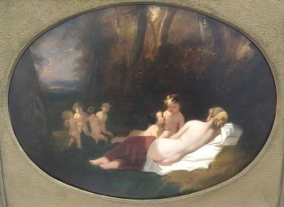null Ecole FRANCAISE du XIXe siècle Venus et des amours Huile sur toile dans un cadre...