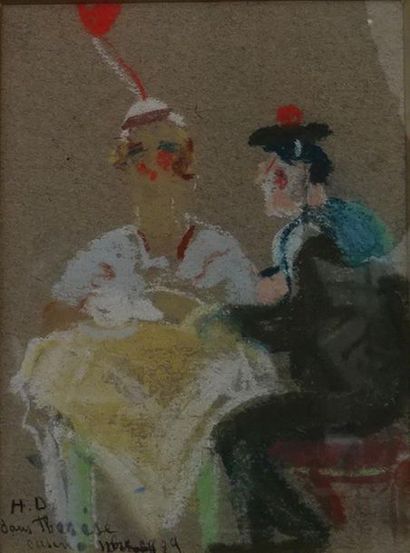 null Henriette DELORAS (1901-1941) Scène au café Pastel sur papier annoté et monogrammé...
