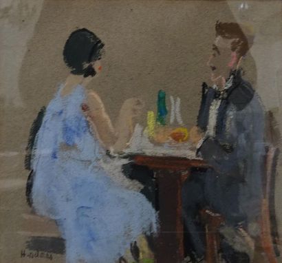 null Henriette DELORAS (1901-1941) Scène au café Pastel sur papier signé en bas à...