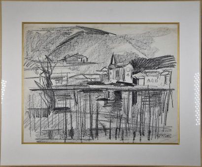null Antoine CHARTRES (1903-1968) Paysage du lyonnais Fusain signé en bas à droite...