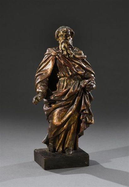 France, fin du XVIIe siècle Saint personnage
Statuette en bois peint et traces de...