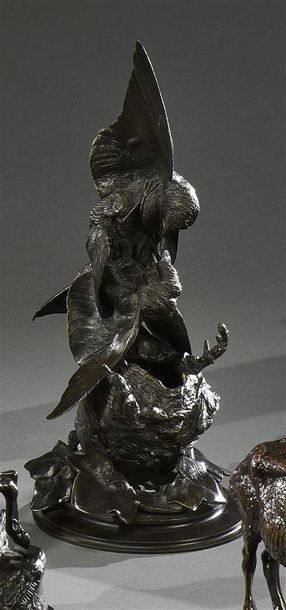 Auguste CAÏN (1821-1894) Passereaux se battant sur un nid
Épreuve en bronze à patine...