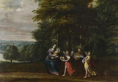 École Flamande du XVIIe siècle La Sainte Famille servie par des anges
Huile sur toile,...