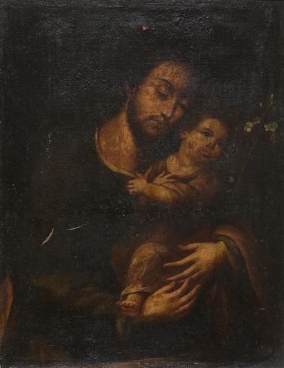 École ESPAGNOLE du XVIIe siècle Saint Joseph et l'Enfant Jésus
Huile sur toile, rentoilée
H....