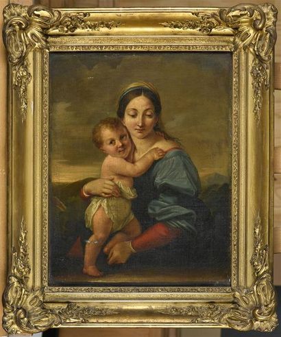 École FRANÇAISE du début du XIXe siècle Vierge à l'enfant
Huile sur toile
H. 51 cm...