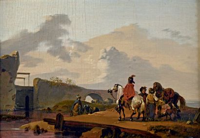 Claude Michel Hamon DUPLESSIS (actif c.1791-c.1799) La halte des cavaliers
Le Pont-levis
Deux...